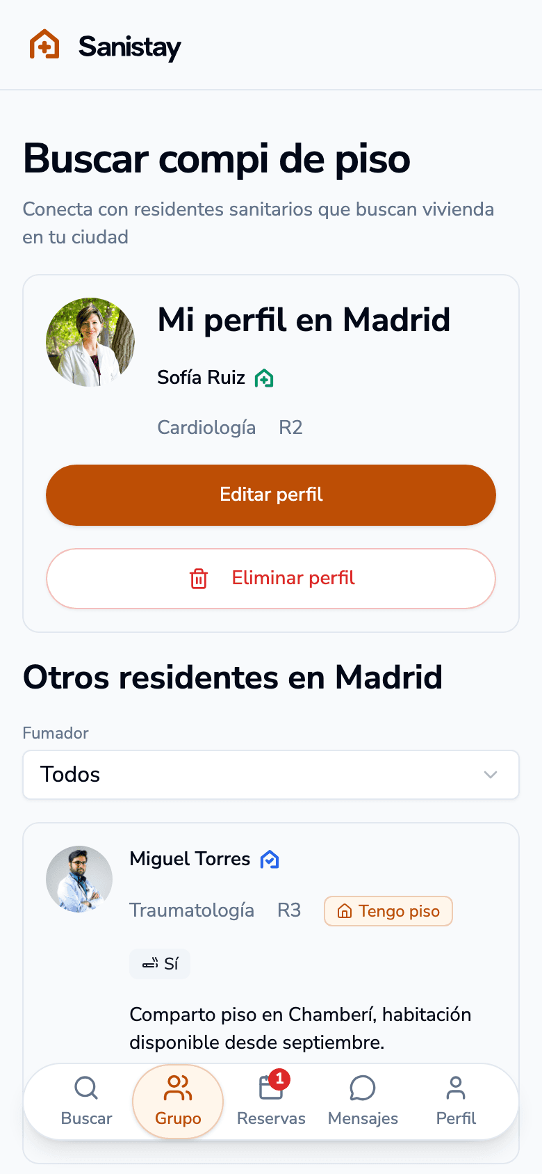 Listado de residentes buscando compañero de piso en Madrid