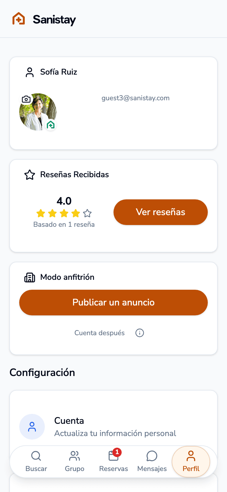 Perfil con insignia de sanitario verificado